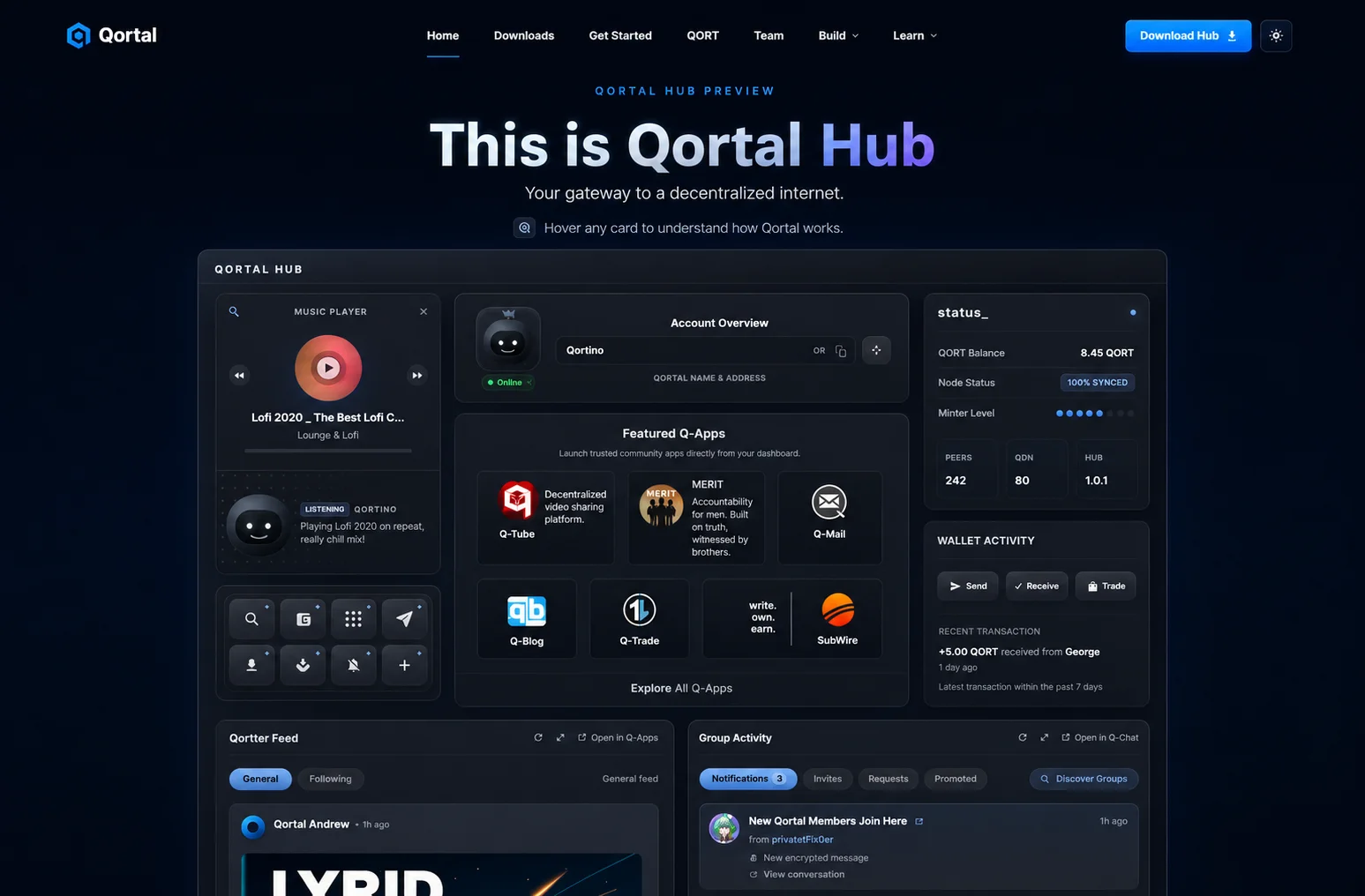 Qortal interface with navigation menu and Q-Apps section highlighted