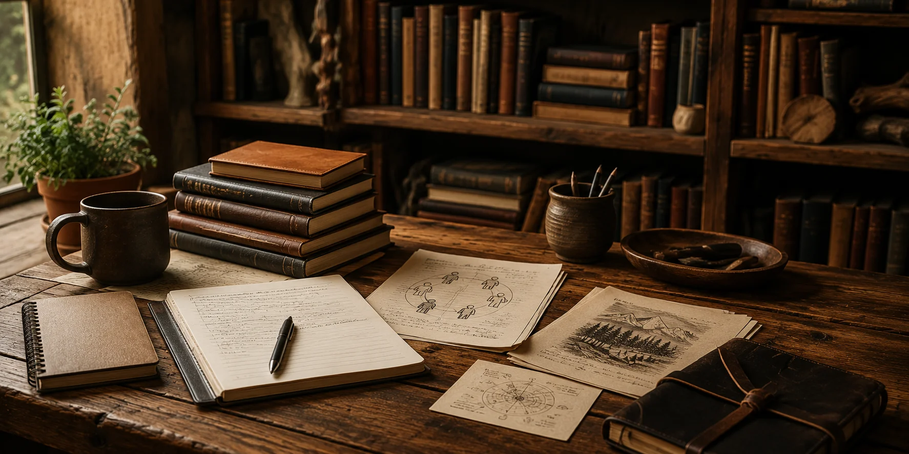 Resource library and bookshelf with guides, worksheets, and circle launch materials.