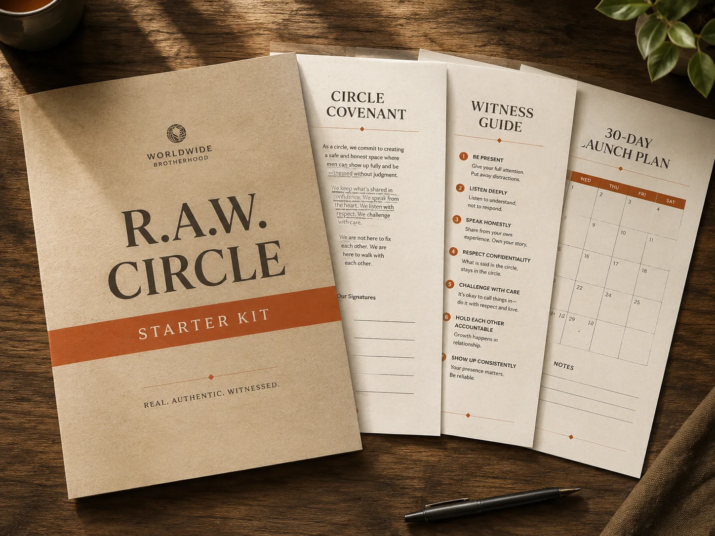 R.A.W. Circle Starter Kit booklet cover with covenant page, witness guide, and 30-day launch plan