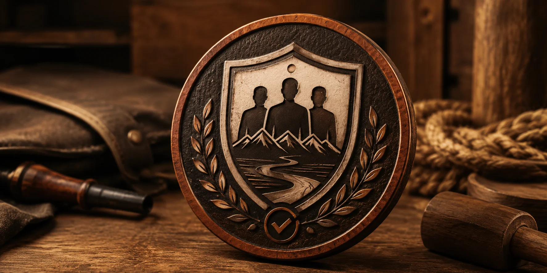 Shield and verification badge concept for reviewed men's group listings.